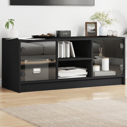 vidaXL TV ormarić sa staklenim vratima crni 102x37x42 cm
