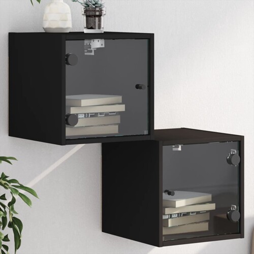 vidaXL Noćni ormarići sa staklenim vratima 2 kom crni 35 x 37 x 35 cm