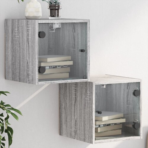 vidaXL Noćni ormarići staklena vrata 2 kom boja hrasta 35x37x35 cm
