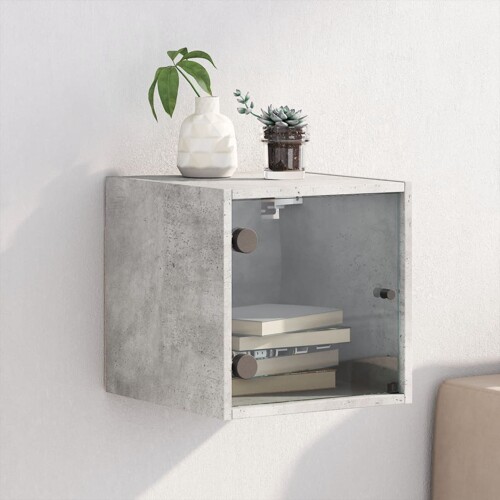 vidaXL Noćni ormarić sa staklenim vratima boja betona 35 x 37 x 35 cm