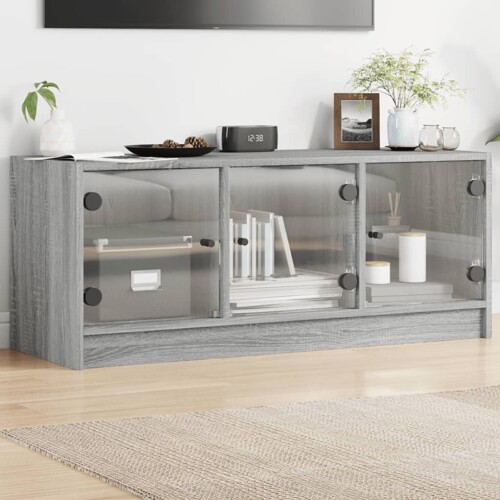 vidaXL TV ormarić sa staklenim vratima siva boja hrasta 102x37x42 cm
