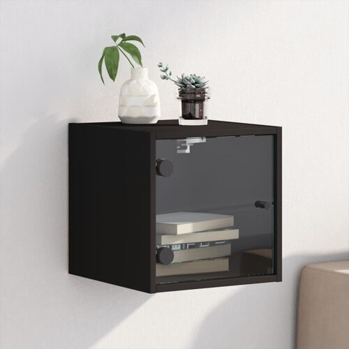 vidaXL Noćni ormarić sa staklenim vratima crni 35 x 37 x 35 cm