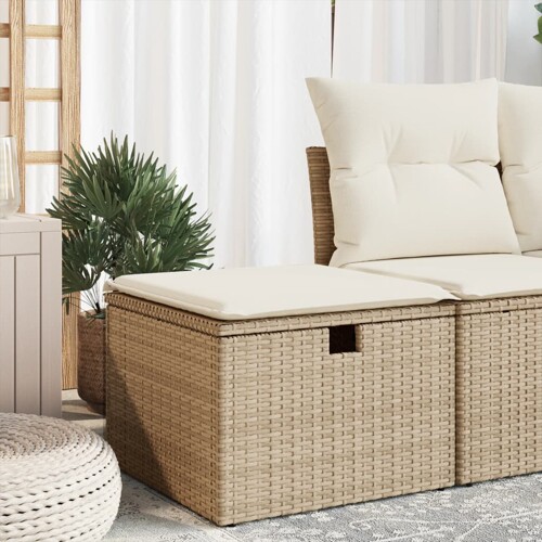 vidaXL Vrtni tabure s jastukom bež 55 x 55 x 37 cm od poliratana