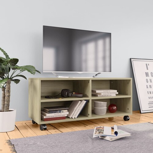 vidaXL TV ormarić s kotačima boja hrasta 90x35x35 cm konstruirano drvo