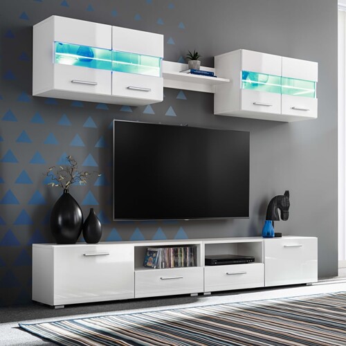 vidaXL 5-dijelni set zidnih TV elemenata LED bijeli visokog sjaja