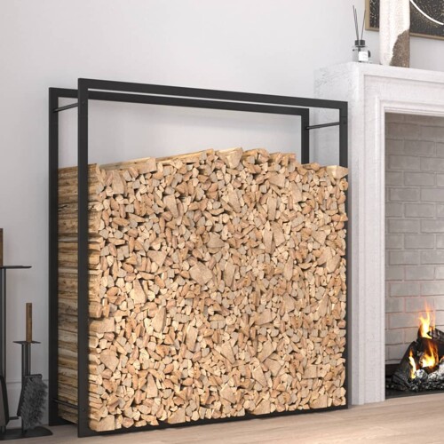 vidaXL Stalak za drva za ogrjev mat crni 110x28x116 cm čelični