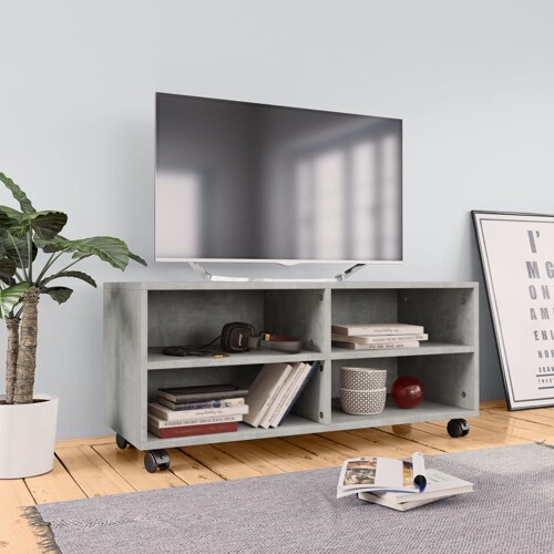 vidaXL TV ormarić s kotačima boja betona 90x35x35 cm konstruirano drvo