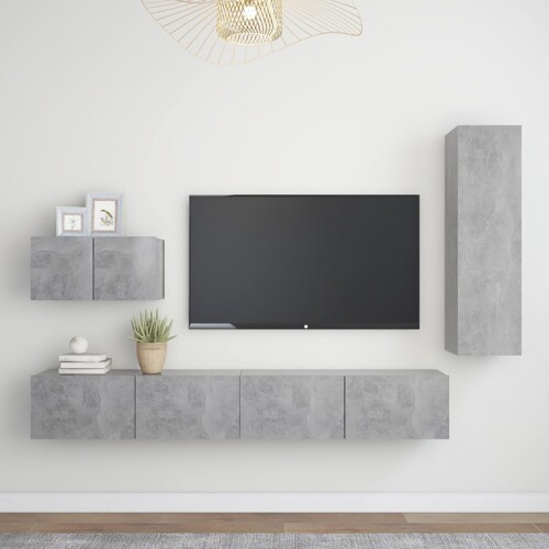 vidaXL 4-dijelni set TV ormarića siva boja betona konstruirano drvo