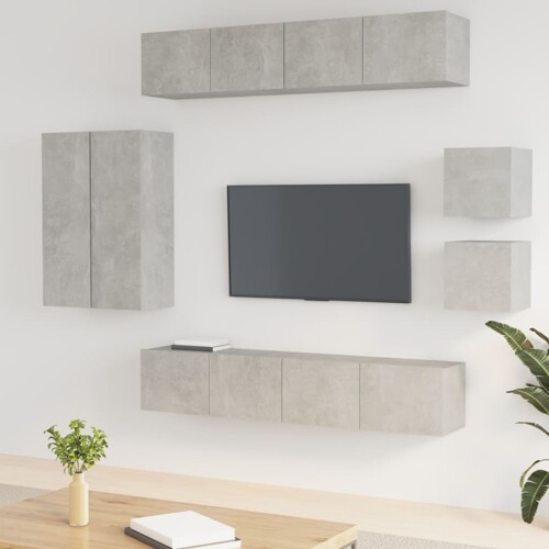 vidaXL 8-dijelni set TV ormarića siva boja betona konstruirano drvo