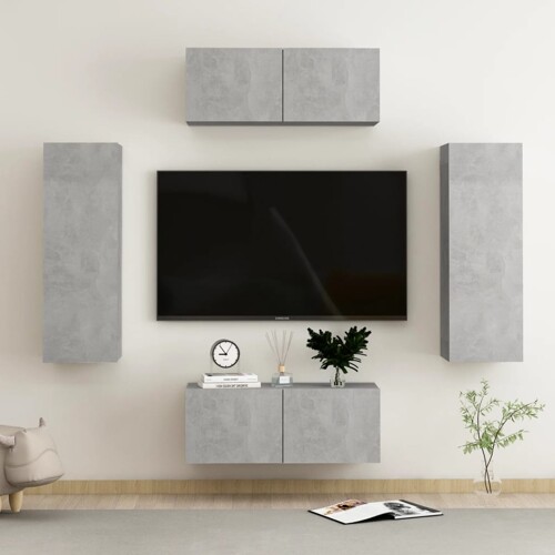 vidaXL 4-dijelni set TV ormarića siva boja betona konstruirano drvo