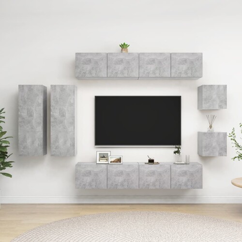 vidaXL 8-dijelni set TV ormarića siva boja betona konstruirano drvo