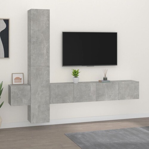 vidaXL 5-dijelni set TV ormarića siva betona konstruirano drvo