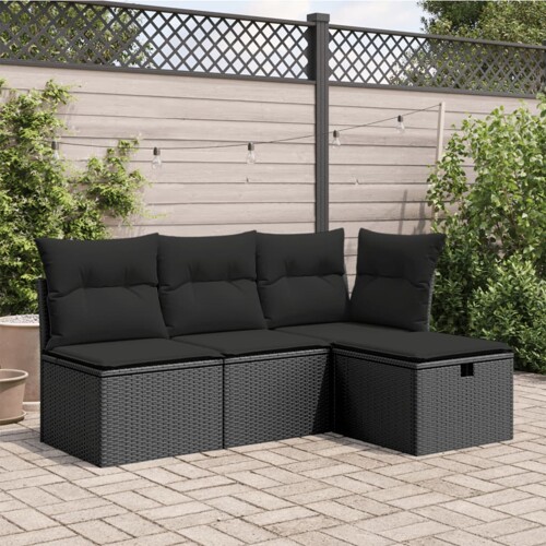 vidaXL Vrtni tabure s jastukom crni 55 x 55 x 37 cm od poliratana