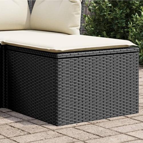 vidaXL Vrtni tabure s jastukom crni 55 x 55 x 37 cm od poliratana