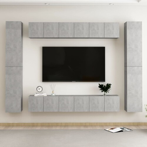 vidaXL 10-dijelni set TV ormarića siva boja betona konstruirano drvo