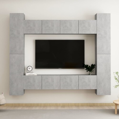 vidaXL 8-dijelni set TV ormarića siva boja betona konstruirano drvo