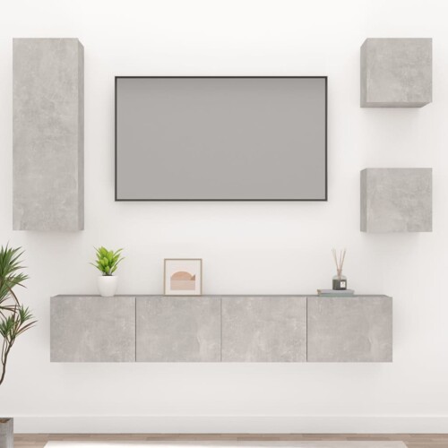 vidaXL 5-dijelni set TV ormarića siva betona konstruirano drvo