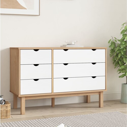 vidaXL Ladičar OTTA smeđe-bijeli 111x43x73,5 cm od masivne borovine