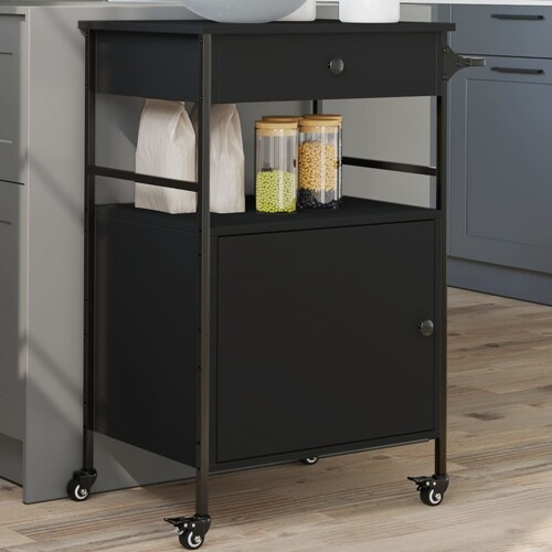 vidaXL Kuhinjska kolica crna 56 x 43 x 89,5 cm od konstruiranog drva