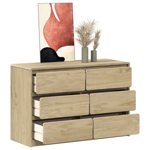 vidaXL Ladičar SAUDA boja hrasta 111x43x73,5 cm od masivne borovine