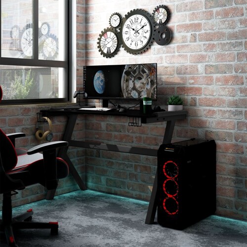 vidaXL Igraći stol LED s nogama u obliku slova Y crni 90 x 60 x 75 cm