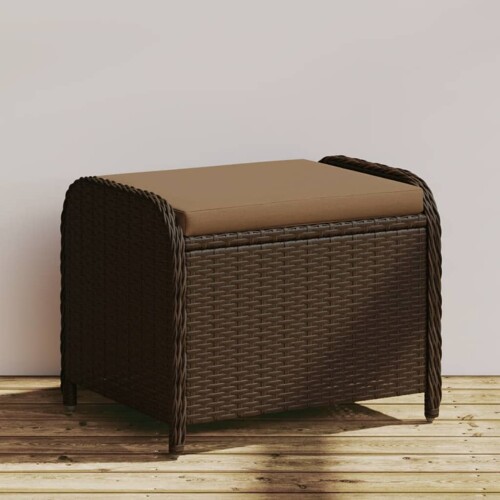 vidaXL Vrtni tabure s jastukom smeđi 58x46x46 cm od poliratana