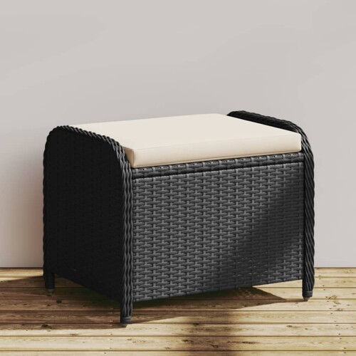 vidaXL Vrtni tabure s jastukom crni 58x46x46 cm od poliratana