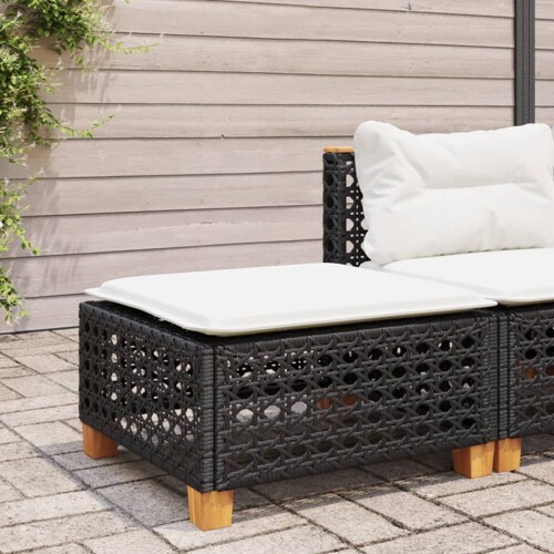 vidaXL Vrtni tabure s jastukom crni 63,5x56x32 cm od poliratana