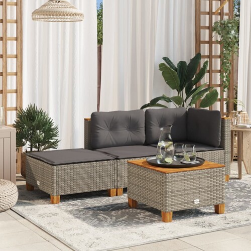 vidaXL Vrtni tabure s jastukom sivi 63,5x56x32 cm od poliratana