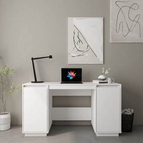 vidaXL Radni stol bijeli 140 x 50 x 75 cm od masivne borovine