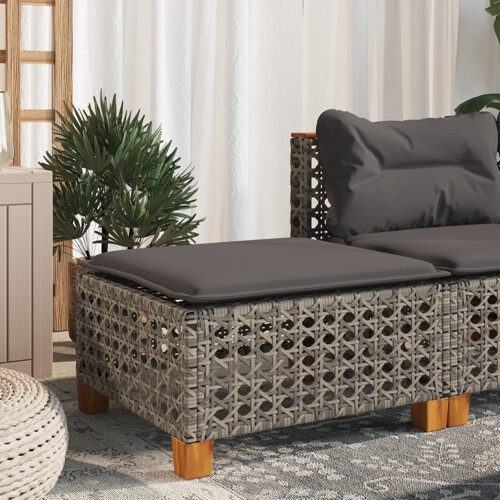vidaXL Vrtni tabure s jastukom sivi 63,5x56x32 cm od poliratana
