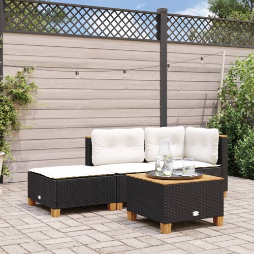 vidaXL Vrtni tabure s jastukom crni 63,5x56x32 cm od poliratana