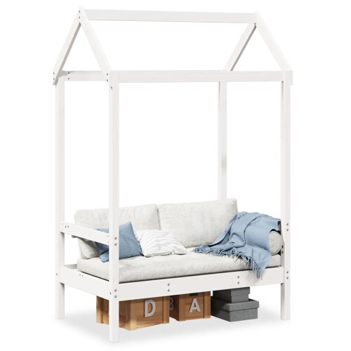 vidaXL Klupa s krovom bijela 117,5 x 70 x 176,5 cm od masivne borovine