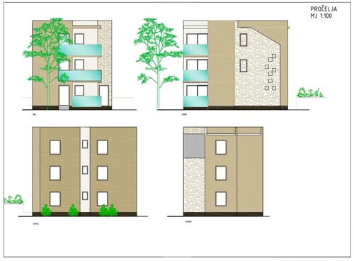 Građevinsko zemljište, projekt za villu sa 3 stana, Vodice