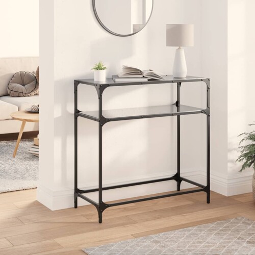 vidaXL Konzolni stol s crnom staklenom površinom 80x35x81 cm čelični