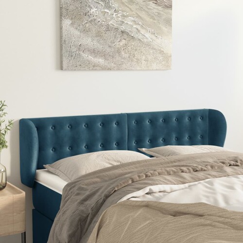 vidaXL Uzglavlje s ušima tamnoplavo 147x23x78/88 cm baršunasto