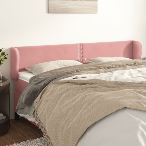 vidaXL Uzglavlje s ušima ružičasto 203x23x78/88 cm baršunasto