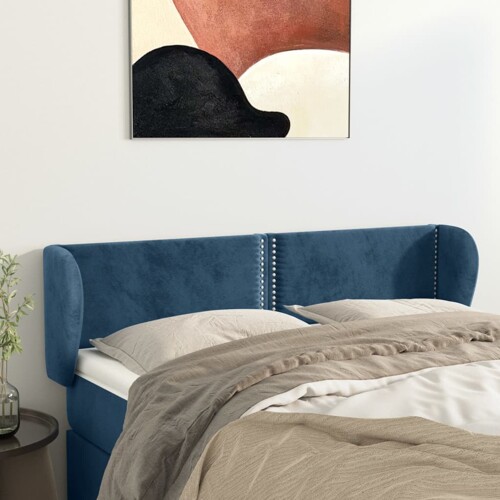 vidaXL Uzglavlje s ušima tamnoplavo 147x23x78/88 cm baršunasto