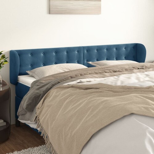 vidaXL Uzglavlje s ušima tamnoplavo 203x23x78/88 cm baršunasto