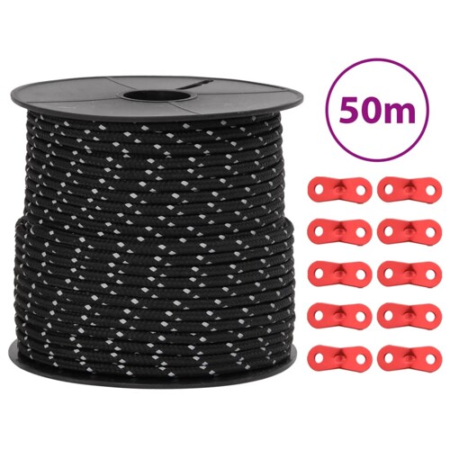 vidaXL Uže za šator s reflektirajućim prugama i ključevima 50 m 4 mm