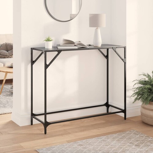 vidaXL Konzolni stol s crnom staklenom površinom 98x35x81 cm čelični