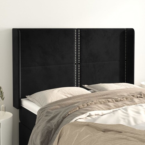 vidaXL Uzglavlje s ušima crno 147x16x118/128 cm baršunasto