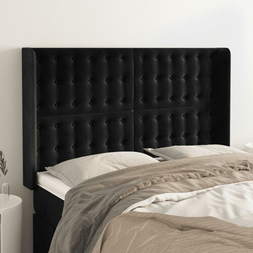 vidaXL Uzglavlje s ušima crno 147x16x118/128 cm baršunasto