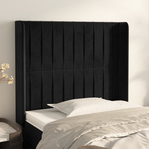 vidaXL Uzglavlje s ušima crno 93x16x118/128 cm baršunasto