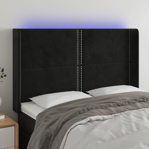 vidaXL LED uzglavlje crno 147x16x118/128 cm baršunasto