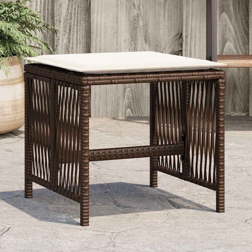 vidaXL Vrtni taburei s jastucima 4 kom smeđi 41x41x36 cm od poliratana