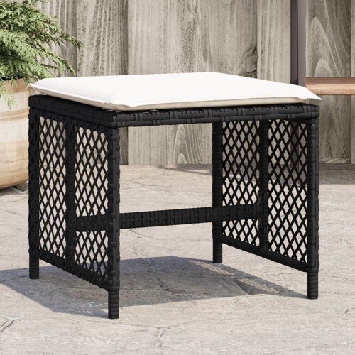 vidaXL Vrtni taburei s jastucima 4 kom crni 41x41x36 cm od poliratana