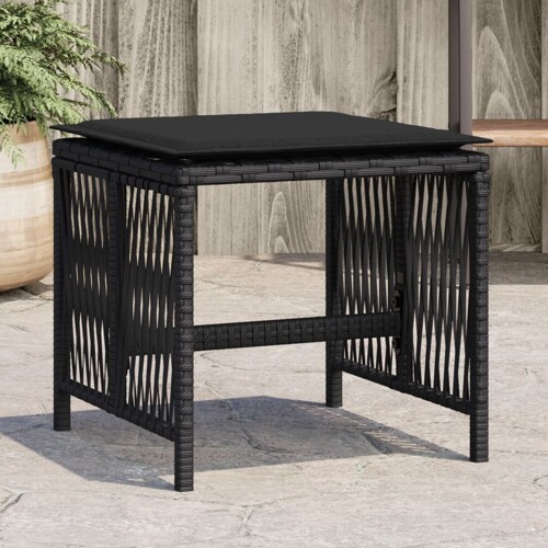 vidaXL Vrtni stolci s jastucima 4 kom crni 41x41x36 cm od poliratana