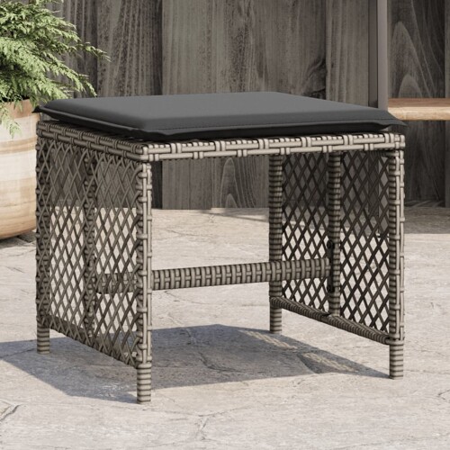 vidaXL Vrtni stolci s jastucima 4 kom sivi 41x41x36 cm od poliratana