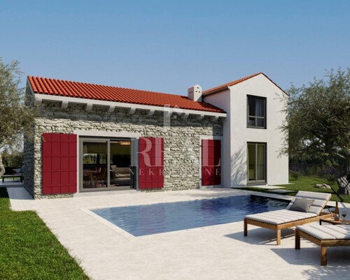 ČABRUNIĆI-ISTRA, KUĆA U IZGRADNJI S BAZENOM, 124 m2, P+1